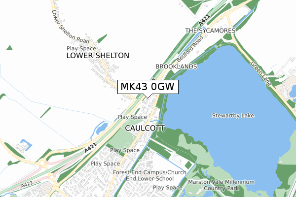 MK43 0GW map - small scale - OS Open Zoomstack (Ordnance Survey)