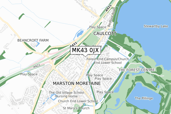 MK43 0JX map - small scale - OS Open Zoomstack (Ordnance Survey)