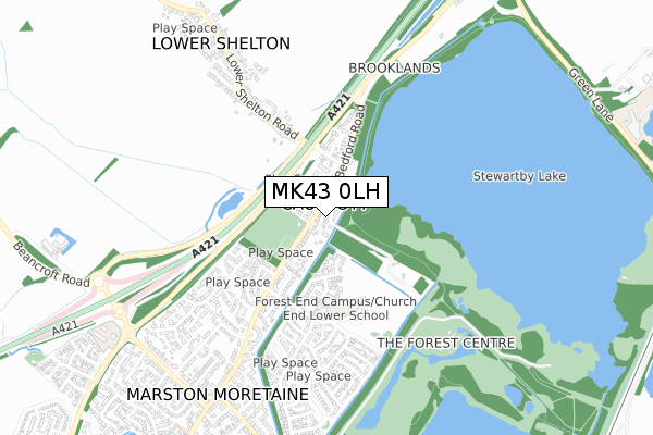 MK43 0LH map - small scale - OS Open Zoomstack (Ordnance Survey)