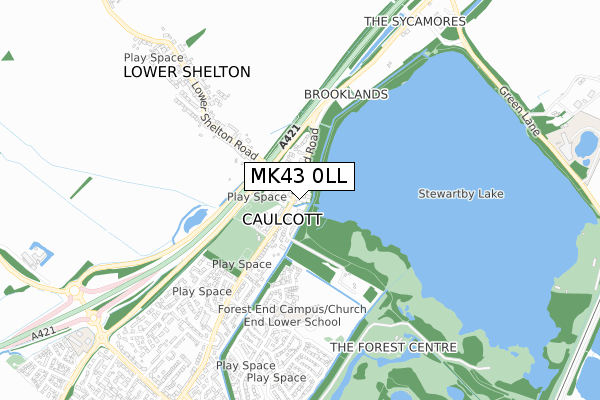 MK43 0LL map - small scale - OS Open Zoomstack (Ordnance Survey)