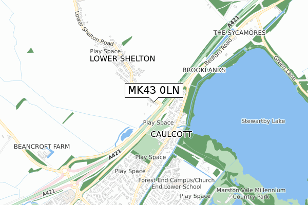 MK43 0LN map - small scale - OS Open Zoomstack (Ordnance Survey)