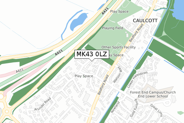 MK43 0LZ map - large scale - OS Open Zoomstack (Ordnance Survey)