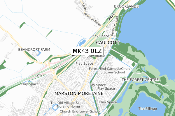 MK43 0LZ map - small scale - OS Open Zoomstack (Ordnance Survey)