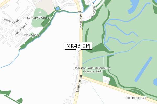 MK43 0PJ map - large scale - OS Open Zoomstack (Ordnance Survey)