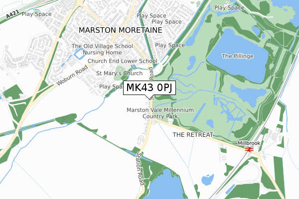 MK43 0PJ map - small scale - OS Open Zoomstack (Ordnance Survey)