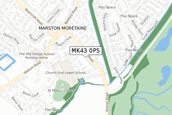 MK43 0PS map - large scale - OS Open Zoomstack (Ordnance Survey)