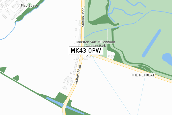 MK43 0PW map - large scale - OS Open Zoomstack (Ordnance Survey)