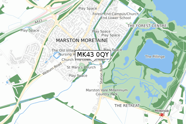 MK43 0QY map - small scale - OS Open Zoomstack (Ordnance Survey)