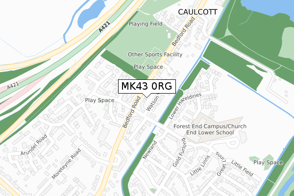 MK43 0RG map - large scale - OS Open Zoomstack (Ordnance Survey)