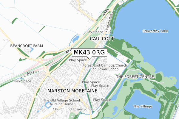 MK43 0RG map - small scale - OS Open Zoomstack (Ordnance Survey)