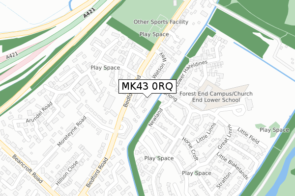 MK43 0RQ map - large scale - OS Open Zoomstack (Ordnance Survey)