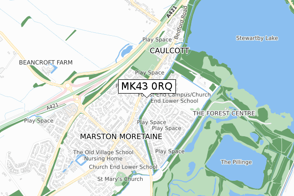 MK43 0RQ map - small scale - OS Open Zoomstack (Ordnance Survey)