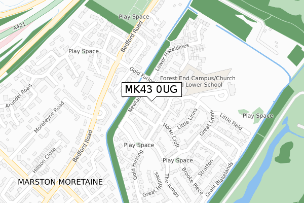 MK43 0UG map - large scale - OS Open Zoomstack (Ordnance Survey)