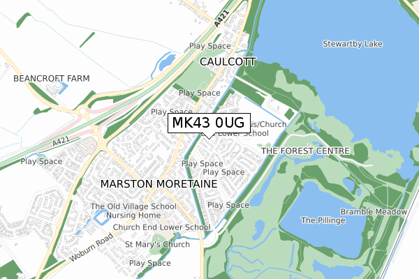 MK43 0UG map - small scale - OS Open Zoomstack (Ordnance Survey)