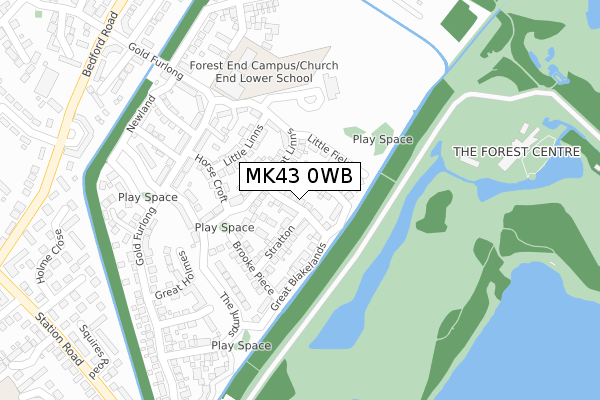 MK43 0WB map - large scale - OS Open Zoomstack (Ordnance Survey)