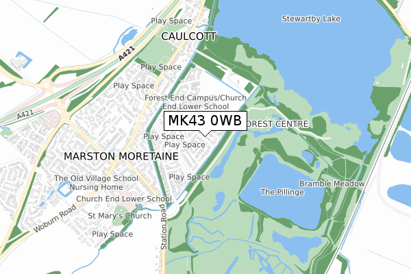 MK43 0WB map - small scale - OS Open Zoomstack (Ordnance Survey)