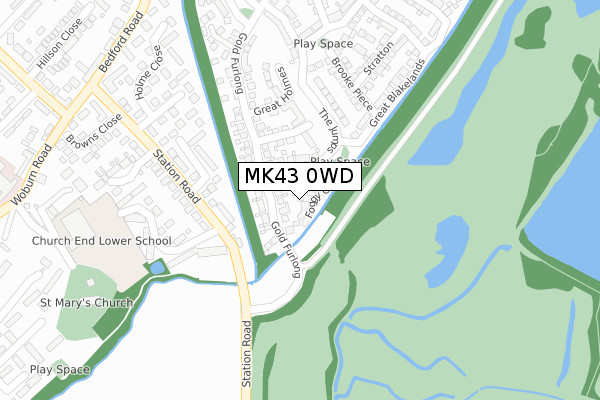 MK43 0WD map - large scale - OS Open Zoomstack (Ordnance Survey)