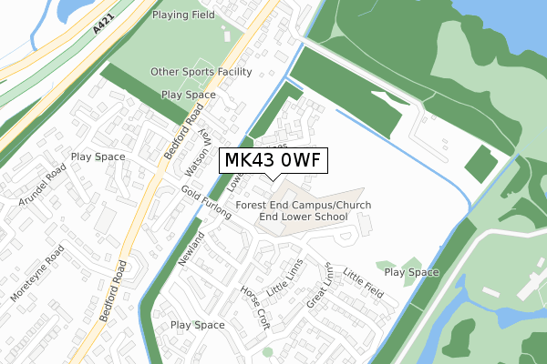 MK43 0WF map - large scale - OS Open Zoomstack (Ordnance Survey)