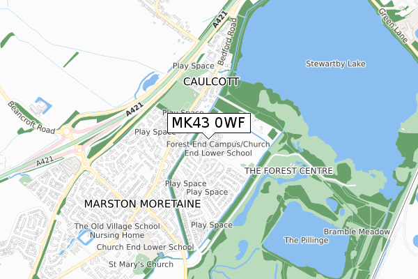 MK43 0WF map - small scale - OS Open Zoomstack (Ordnance Survey)