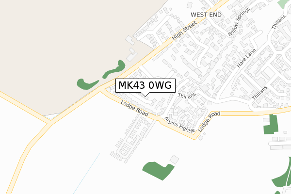 MK43 0WG map - large scale - OS Open Zoomstack (Ordnance Survey)