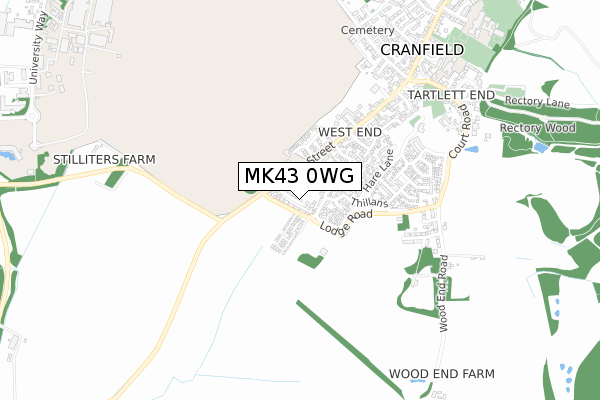 MK43 0WG map - small scale - OS Open Zoomstack (Ordnance Survey)