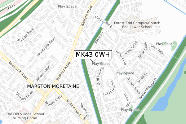 MK43 0WH map - large scale - OS Open Zoomstack (Ordnance Survey)