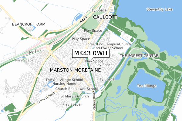 MK43 0WH map - small scale - OS Open Zoomstack (Ordnance Survey)