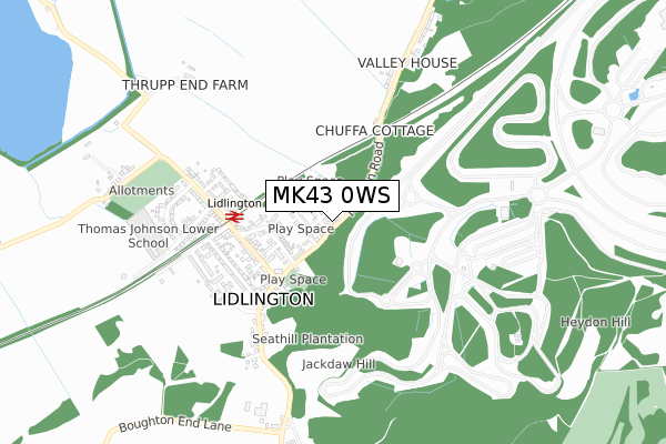 MK43 0WS map - small scale - OS Open Zoomstack (Ordnance Survey)