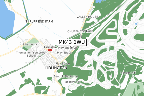 MK43 0WU map - small scale - OS Open Zoomstack (Ordnance Survey)