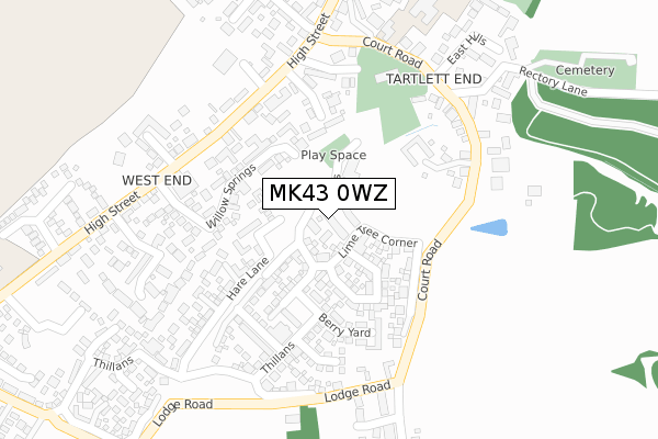 MK43 0WZ map - large scale - OS Open Zoomstack (Ordnance Survey)