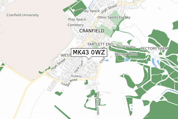 MK43 0WZ map - small scale - OS Open Zoomstack (Ordnance Survey)