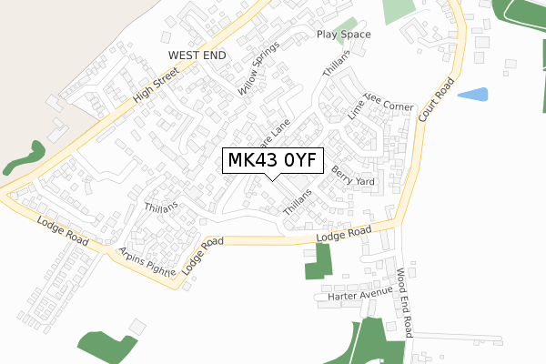 MK43 0YF map - large scale - OS Open Zoomstack (Ordnance Survey)