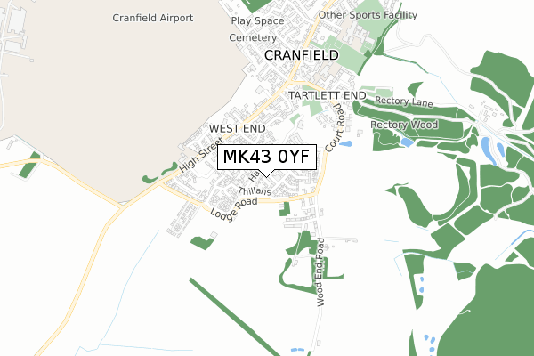 MK43 0YF map - small scale - OS Open Zoomstack (Ordnance Survey)