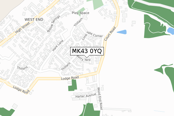 MK43 0YQ map - large scale - OS Open Zoomstack (Ordnance Survey)