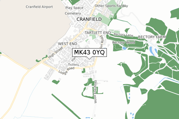 MK43 0YQ map - small scale - OS Open Zoomstack (Ordnance Survey)