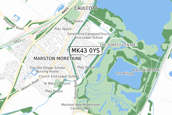 MK43 0YS map - small scale - OS Open Zoomstack (Ordnance Survey)