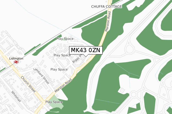 MK43 0ZN map - large scale - OS Open Zoomstack (Ordnance Survey)