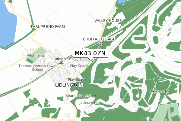 MK43 0ZN map - small scale - OS Open Zoomstack (Ordnance Survey)