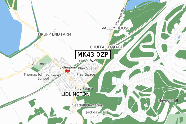 MK43 0ZP map - small scale - OS Open Zoomstack (Ordnance Survey)