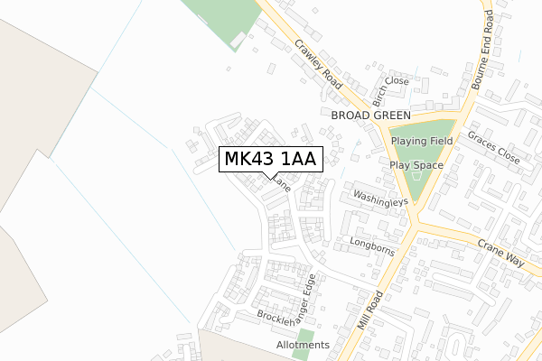 MK43 1AA map - large scale - OS Open Zoomstack (Ordnance Survey)