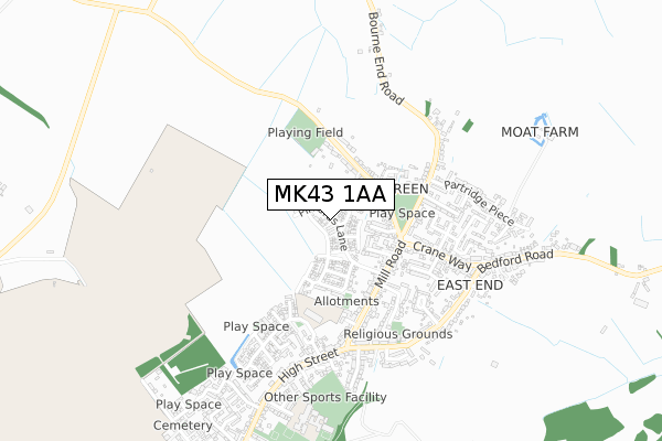 MK43 1AA map - small scale - OS Open Zoomstack (Ordnance Survey)