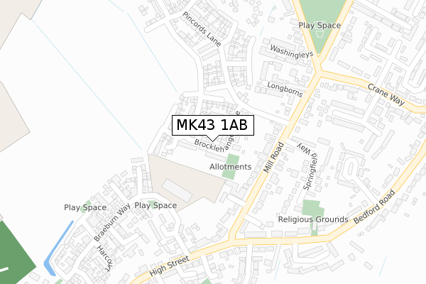 MK43 1AB map - large scale - OS Open Zoomstack (Ordnance Survey)