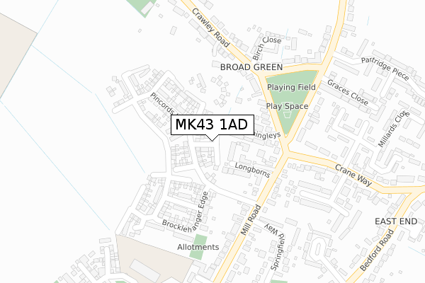 MK43 1AD map - large scale - OS Open Zoomstack (Ordnance Survey)