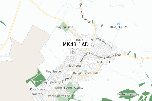 MK43 1AD map - small scale - OS Open Zoomstack (Ordnance Survey)