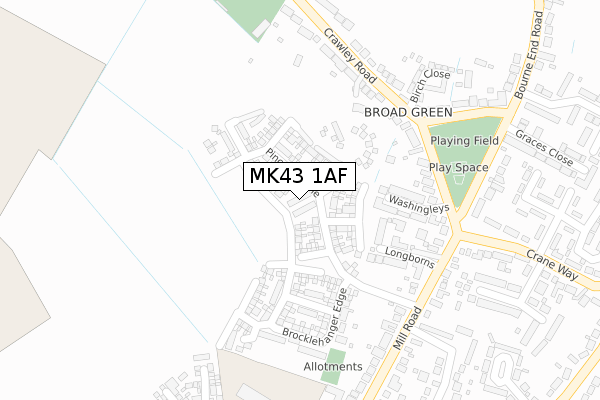 MK43 1AF map - large scale - OS Open Zoomstack (Ordnance Survey)