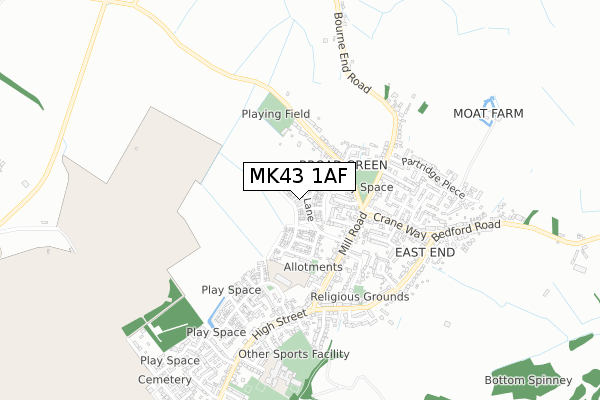 MK43 1AF map - small scale - OS Open Zoomstack (Ordnance Survey)