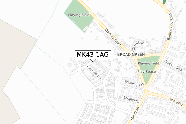 MK43 1AG map - large scale - OS Open Zoomstack (Ordnance Survey)