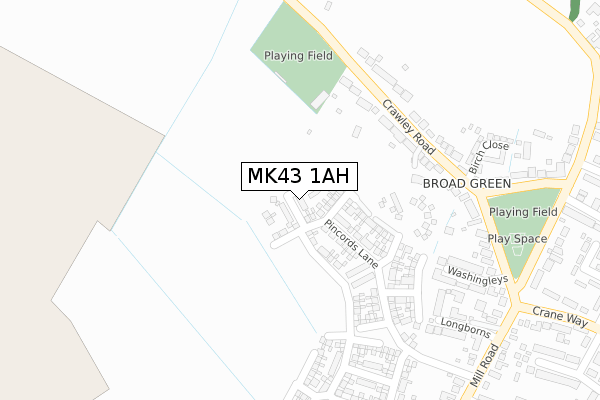 MK43 1AH map - large scale - OS Open Zoomstack (Ordnance Survey)