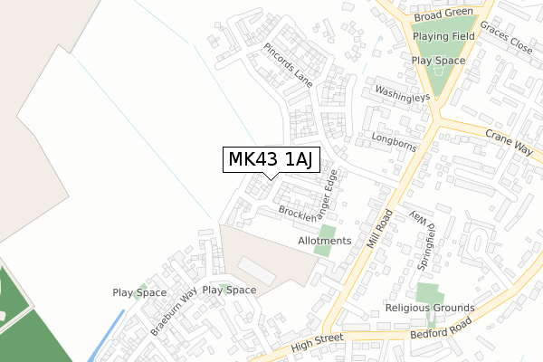 MK43 1AJ map - large scale - OS Open Zoomstack (Ordnance Survey)