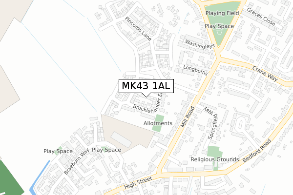 MK43 1AL map - large scale - OS Open Zoomstack (Ordnance Survey)